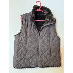 Weatherproof Women's Quilted Reversible Faux Fur Vest Jacket Brown Size XL